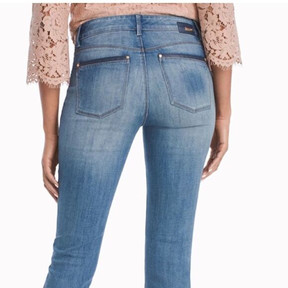 WHBM White House Black Market Leather Trim Light Blue Skinny Denim Jeans - Picture 1 of 10